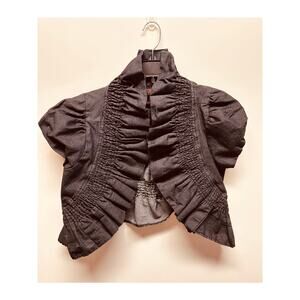 What's Hot Women's Ruffled Jacket Mid-Length Dress Top Black Size XL